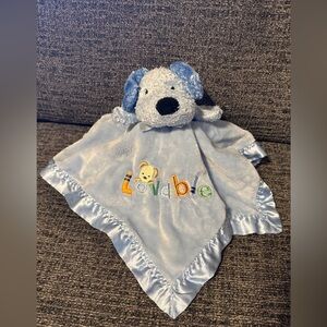 Carter's Child Of Mine Lovable Dog Rattle Lovey Blue Embroidered Satin Plush